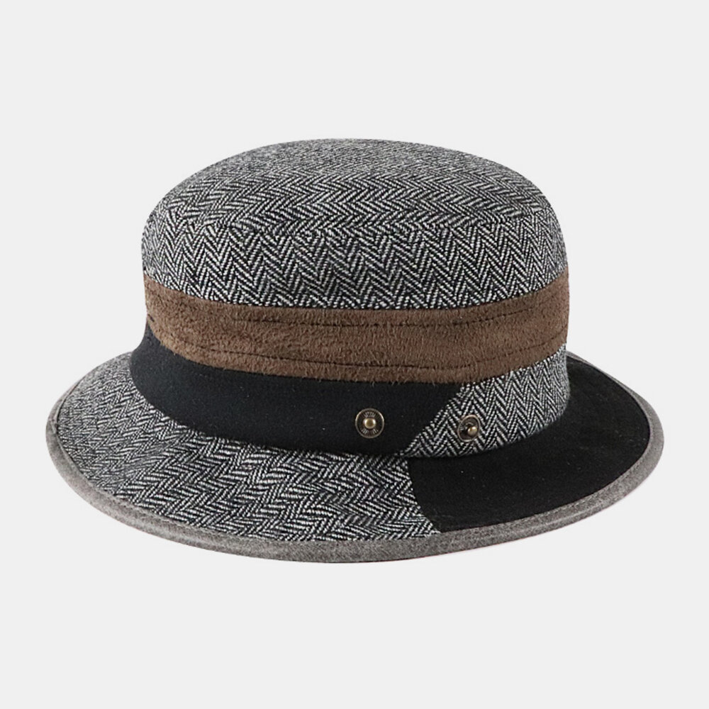 Men Felt Stitching Contrast Color Street Trend Retro Personality Bucket Hat Jazz Top Hat