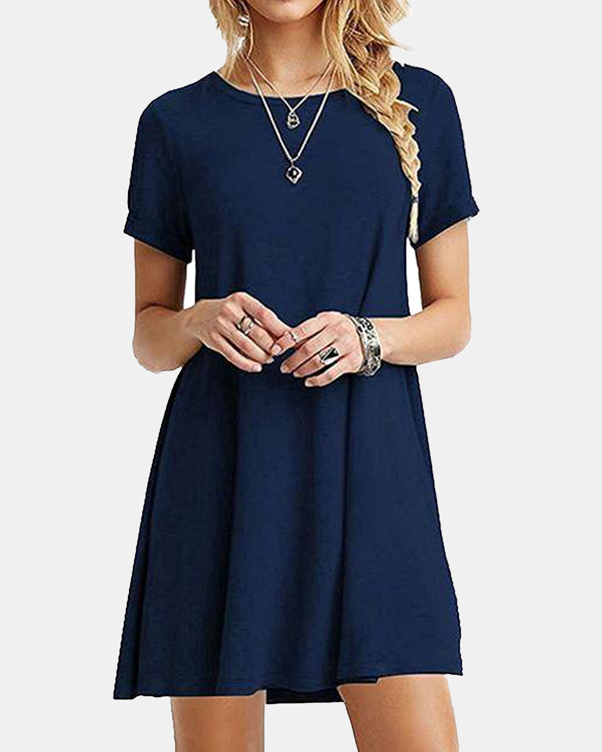 Short Sleeve Casual Loose O-neck Summer Mini Dress For Women