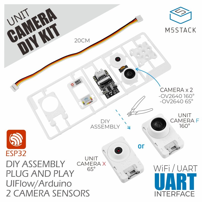 M5Stack® Camera DIY Kit ESP32 WiFi Camera Kit Includes Wide-angle Lens + Fisheye Lens OV2640 200W Pixel
