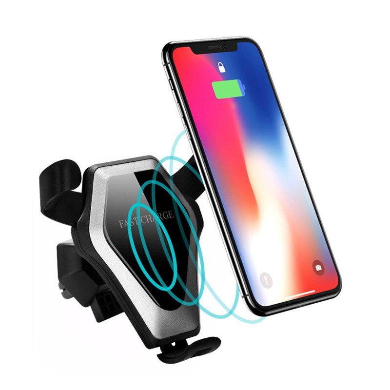 

Qi Wireless 10W Fast Charging Gravity Auto Lock Car Air Vent Phone Holder Stand for iPhone 8 X