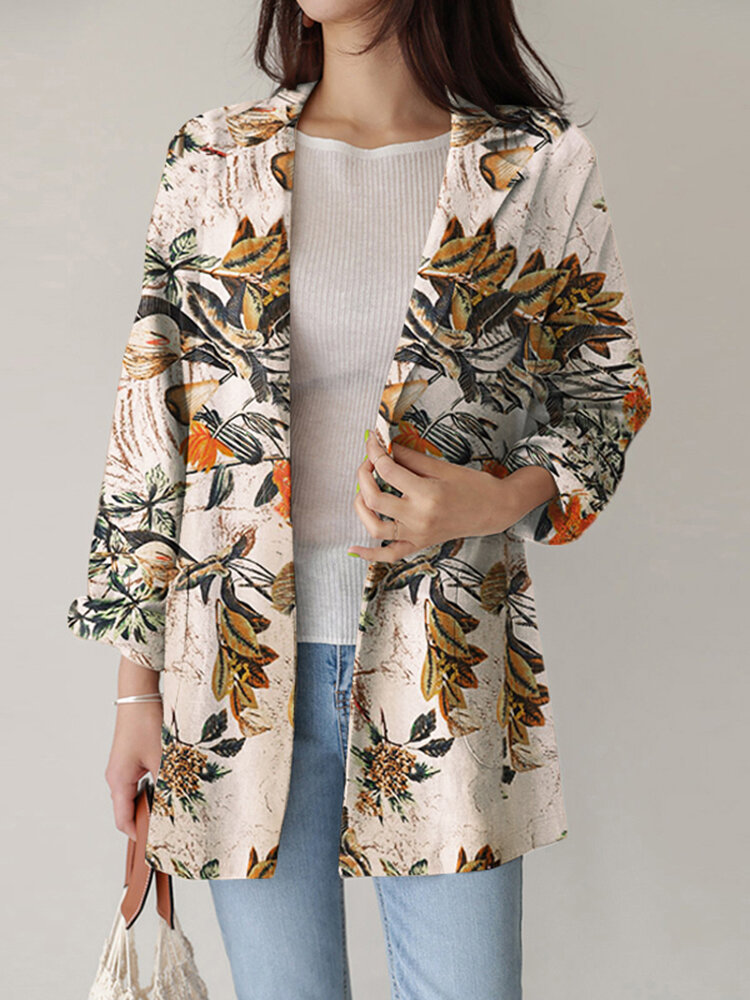 Traje de ropa de trabajo de ocio con estampado floral suelto informal de manga completa para mujer