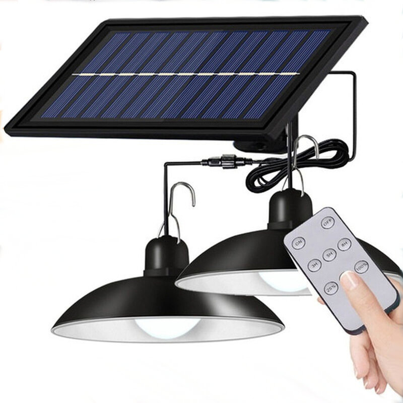 Imagen de Lámpara colgante solar para exteriores, con luz led impermeable, lámpara de doble cabeza con mando a distancia, ideal pa