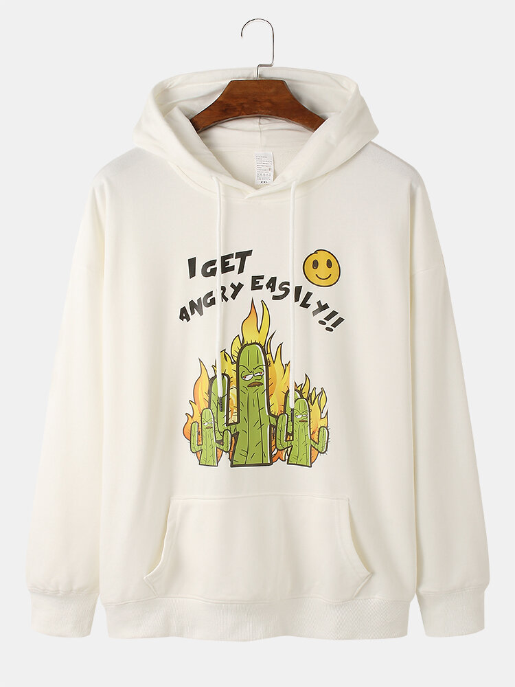 Heren slogan cartoon cactus print hoodies met trekkoord en zak