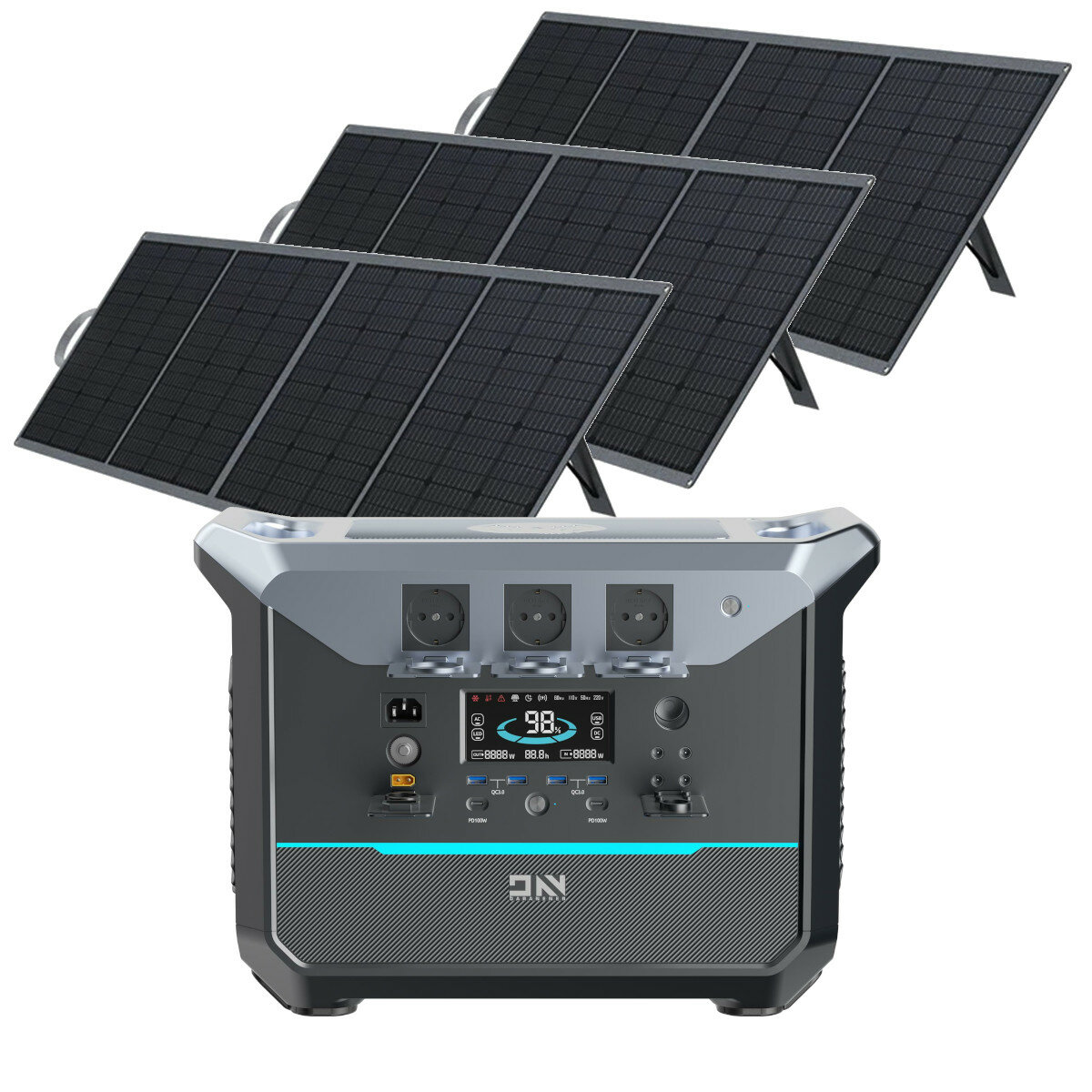 [EU Direct] DaranEner NEO2000 2000W 2073.6Wh LiFePO4 Battery Portable Power Station with 3Pcs SP200 200W ETFE Solar Panel, UPS Power Supply AC Sockets with 1.8 Hours Fast Charging Solar Powered Generator for Home Outdoors Camping Travel RV