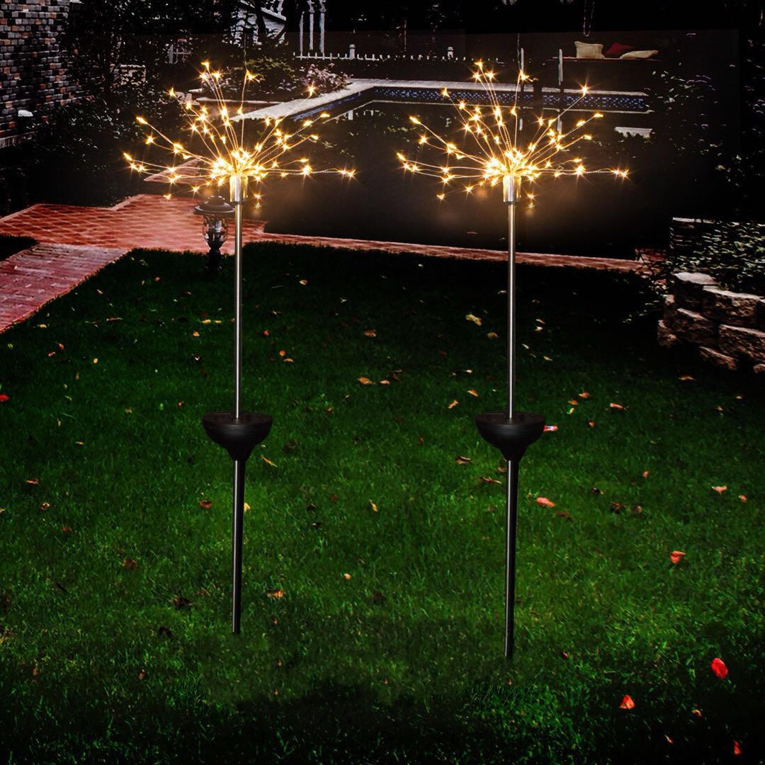 Image of LUSTREON Solar Powered Warm White 90 LED Feuerwerk Starburst Landschaft Rasen Licht fr Garten im Freien