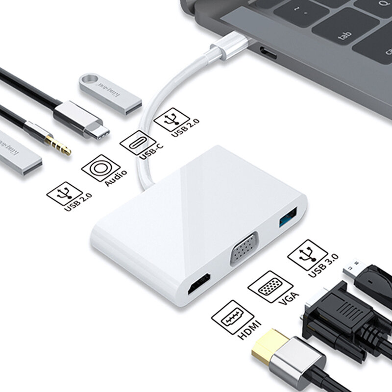 

Bakeey 7 In 1 USB-C Hub Docking Station Adapter With 4K HD Display / 1080P VGA / 87W USB-C PD3.0 Power Delivery / USB 3.