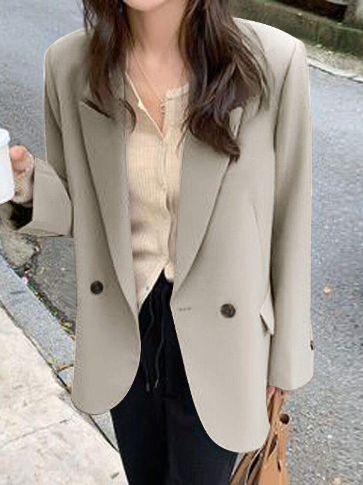 Solid Long Sleeve Button Front Lapel Blazer