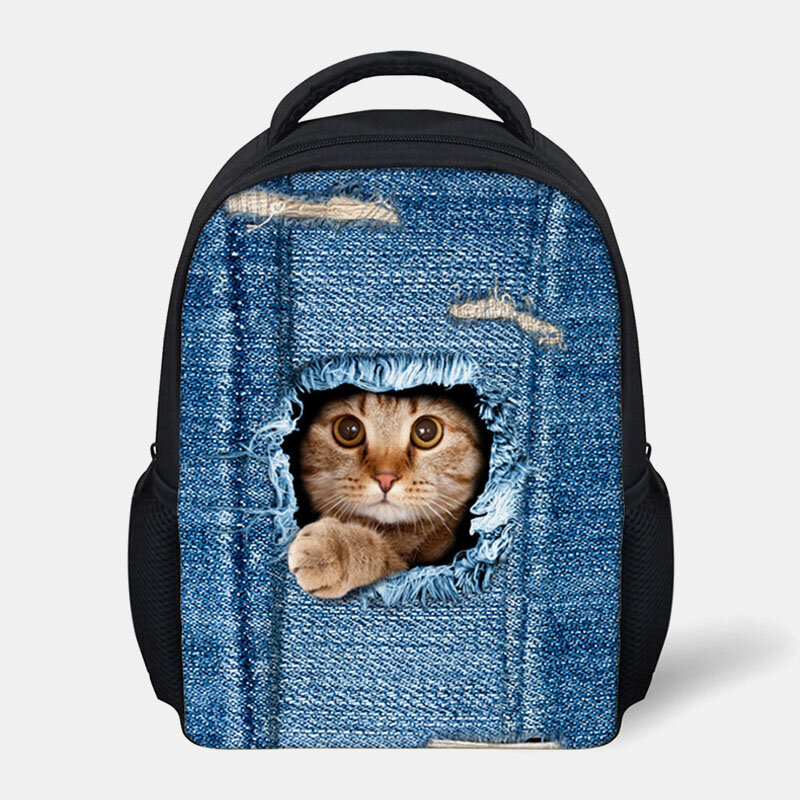 Child Unisex 3D Animal Creative Cartoon Cute Cat Print Casual Outdoor Backpack Schoolbag