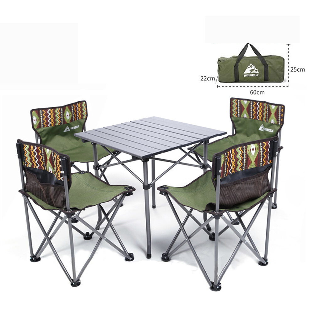 Hewolf 5PCSキャンプ折りたたみテーブルチェアセットフィッシングチェアポータブル快適なピクニックチェアテーブル屋外ビーチガーデン