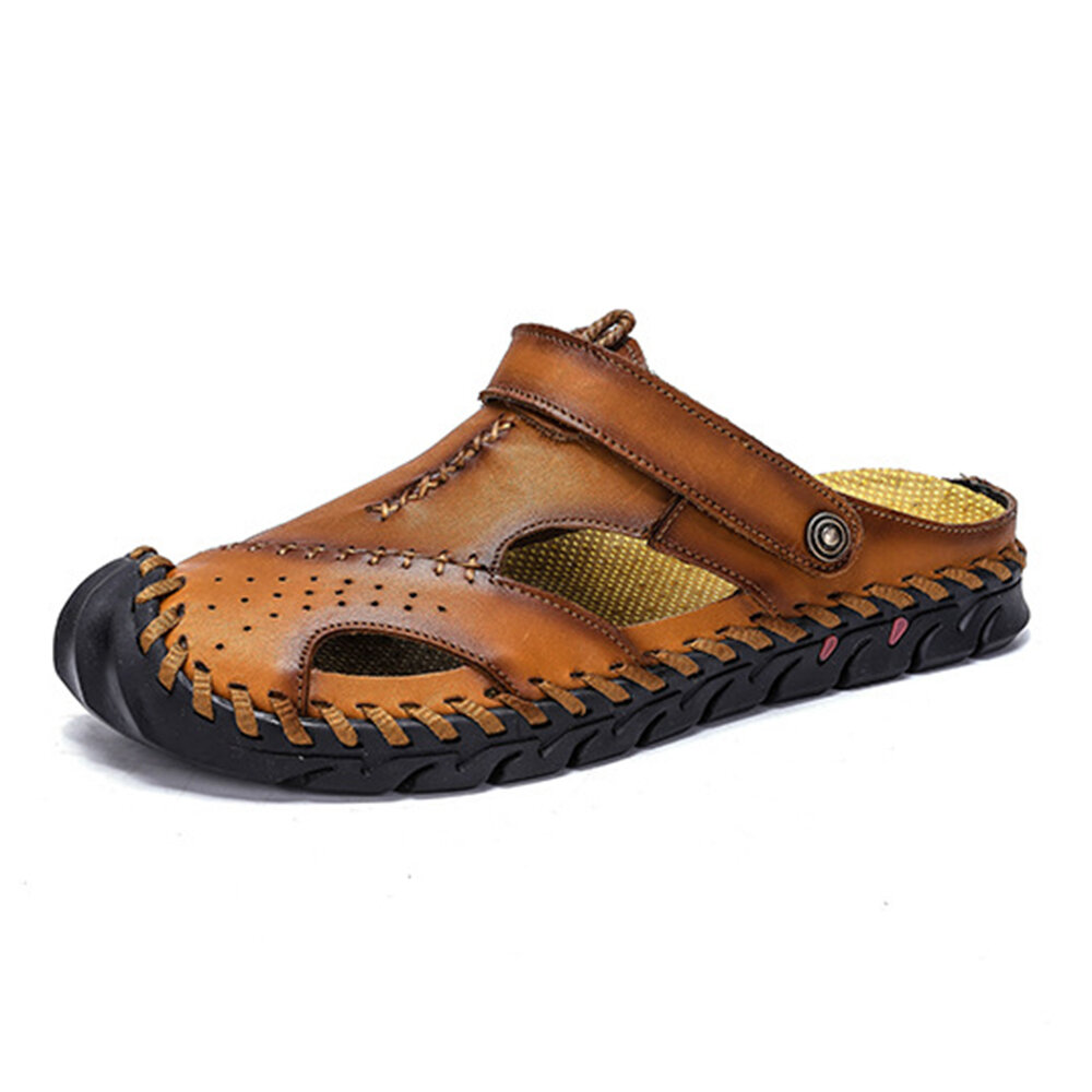 Men Hand Stitching Non Slip Outdoor Casual Beach Leather Sandals