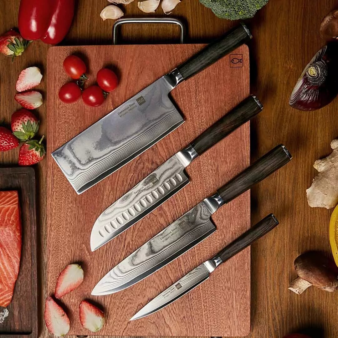 4 Noże HUOHOU Damascus Kitchen Knife z EU za $118.99 / ~441zł
