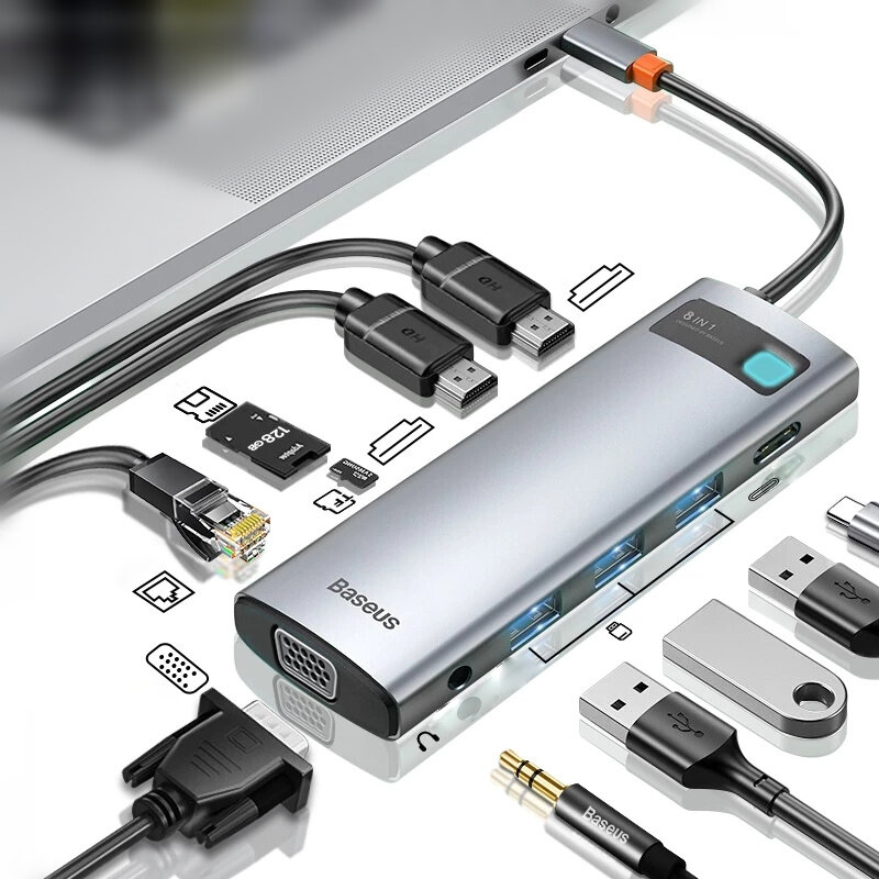 

[Triple Display] Baseus 11-In-1 MST USB Type-C Hub Docking Station Adapter With Dual 4K HDMI HD Display / 1080P VGA / 10