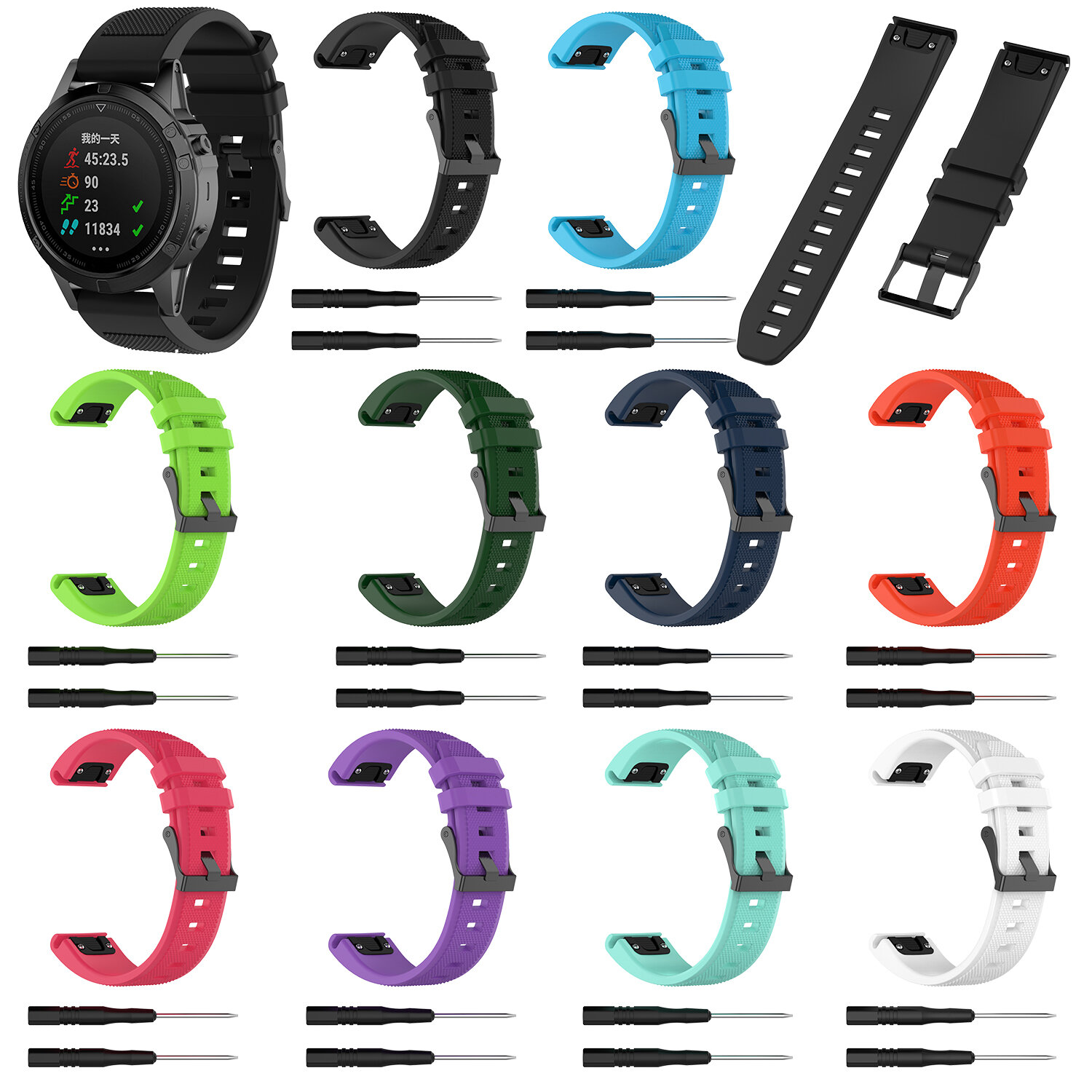 Bakeey 22mm Quick Release Textured Silicone Replacement Strap Smart Watch Band For Garmin Forerunner 945/Fenix 5