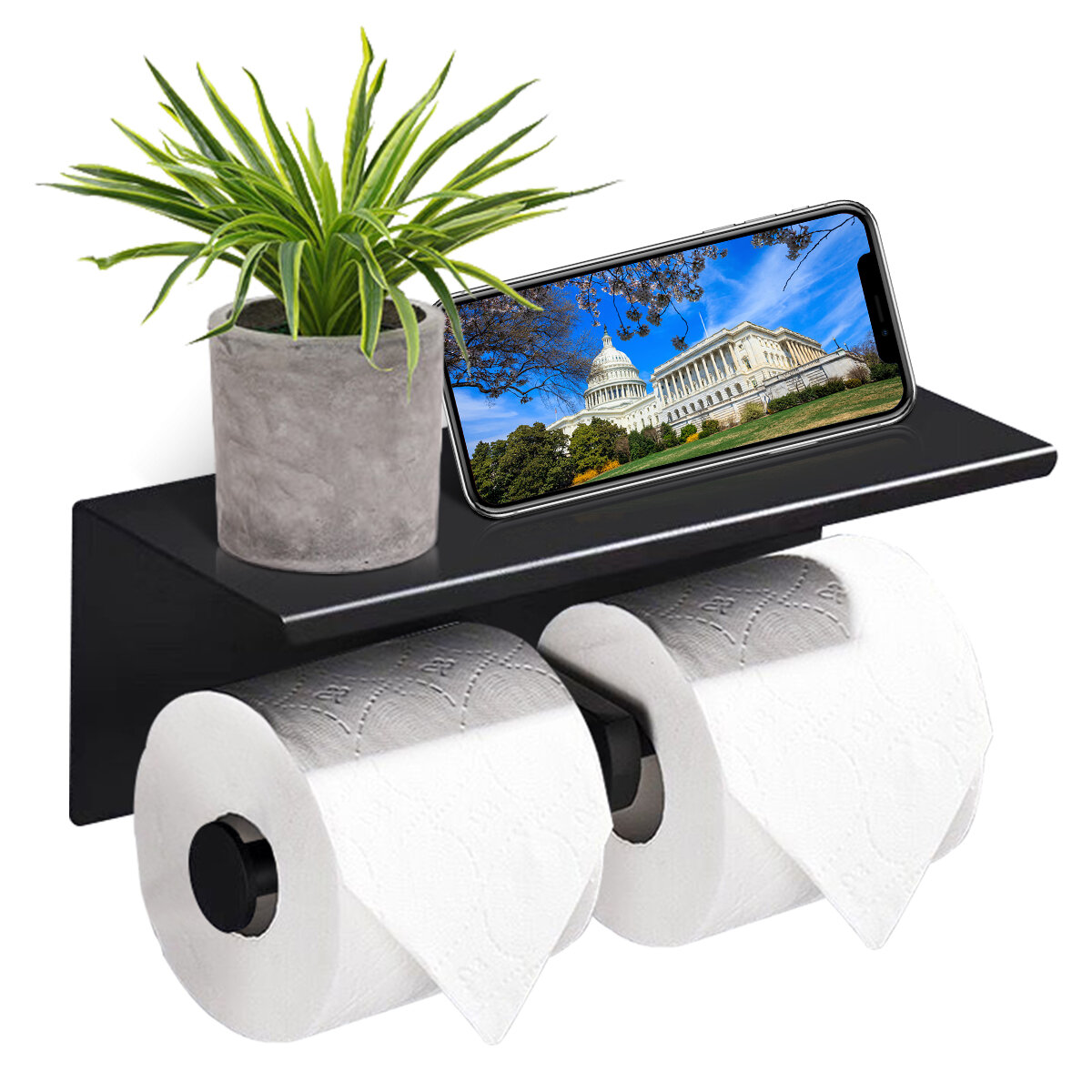 Dubbele Roll Roestvrijstalen Toilet Muurbevestiging Mobiele Telefoon Houder Papier Plank