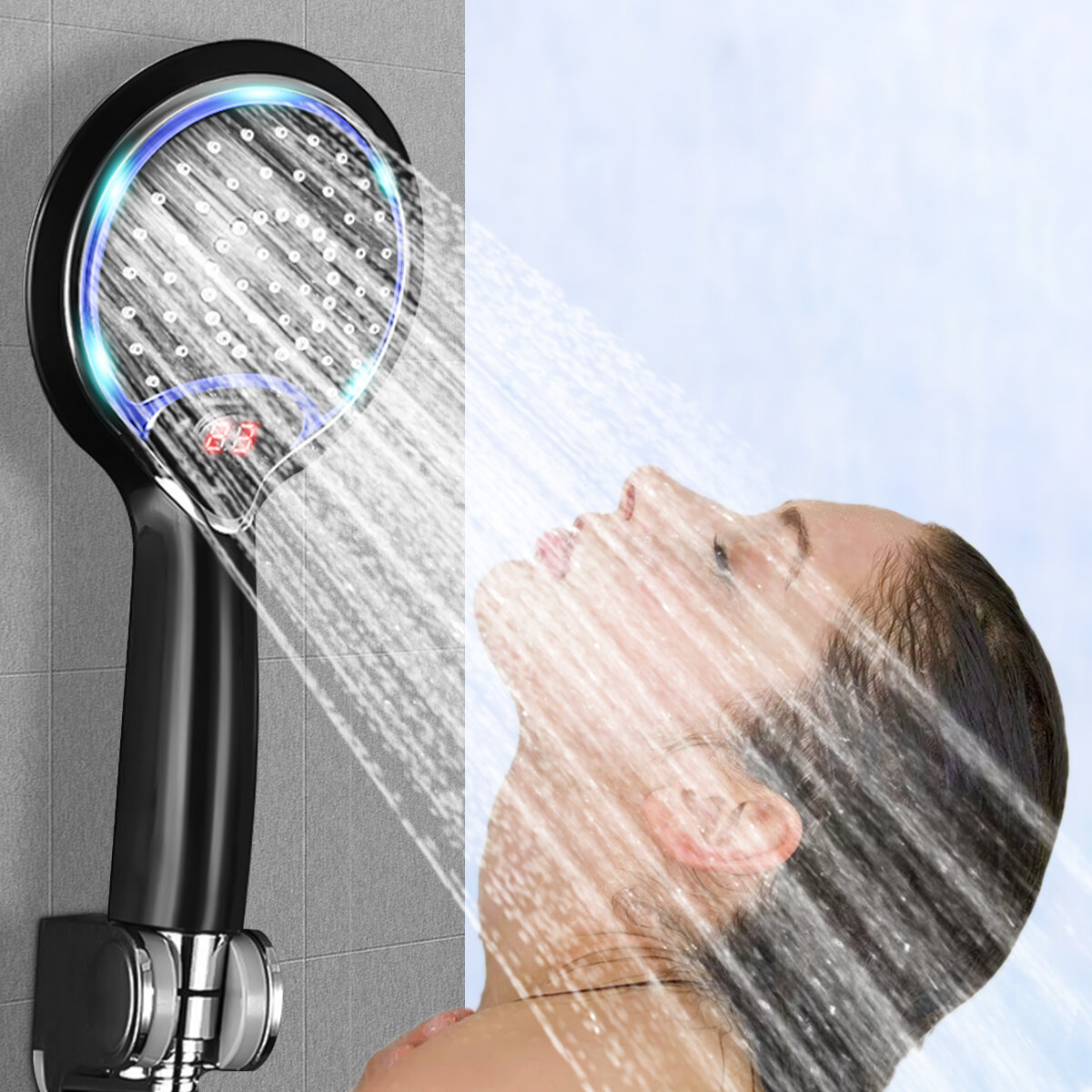 LED-licht douchekop badkamer handdouche digitale LED-display instelbare watersnelheid