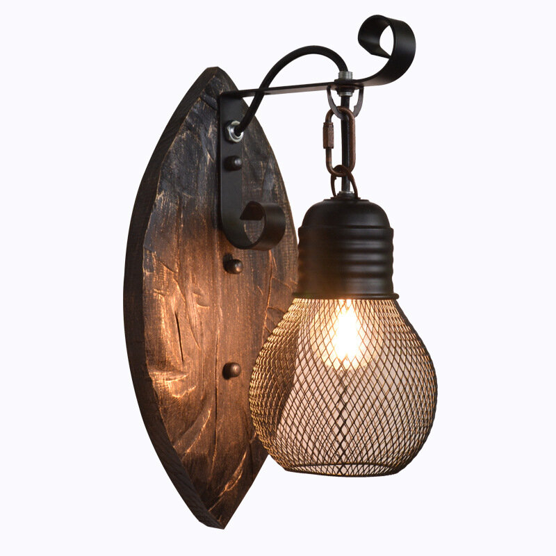 

AC110-240V American Retro Industrial Style LOFT Solid Wood Creative Personality Wall Lamp E27 Bar Cafe Restaurant Boat W
