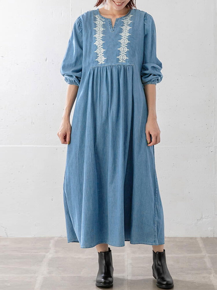 Ethnic Embroidery Long Sleeve Loose Casual Dress