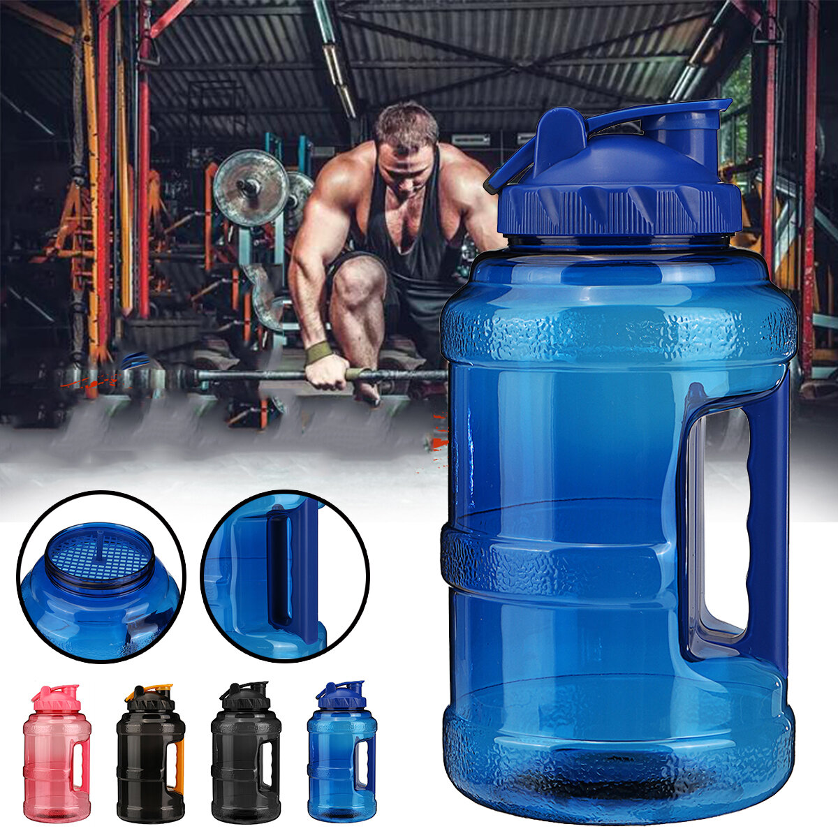 Botella de agua deportiva de gran capacidad de 2,5 litros con asa, cubo portátil de PET, taza de deporte al aire libre y fitness