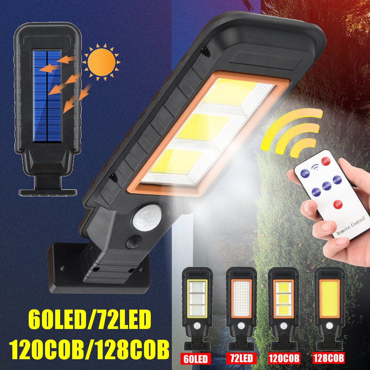 60/72LED 120/128COB Waterproof Motion Sensor Solar Power Street Garden Yard Wall Lamp Lights Outdoor
