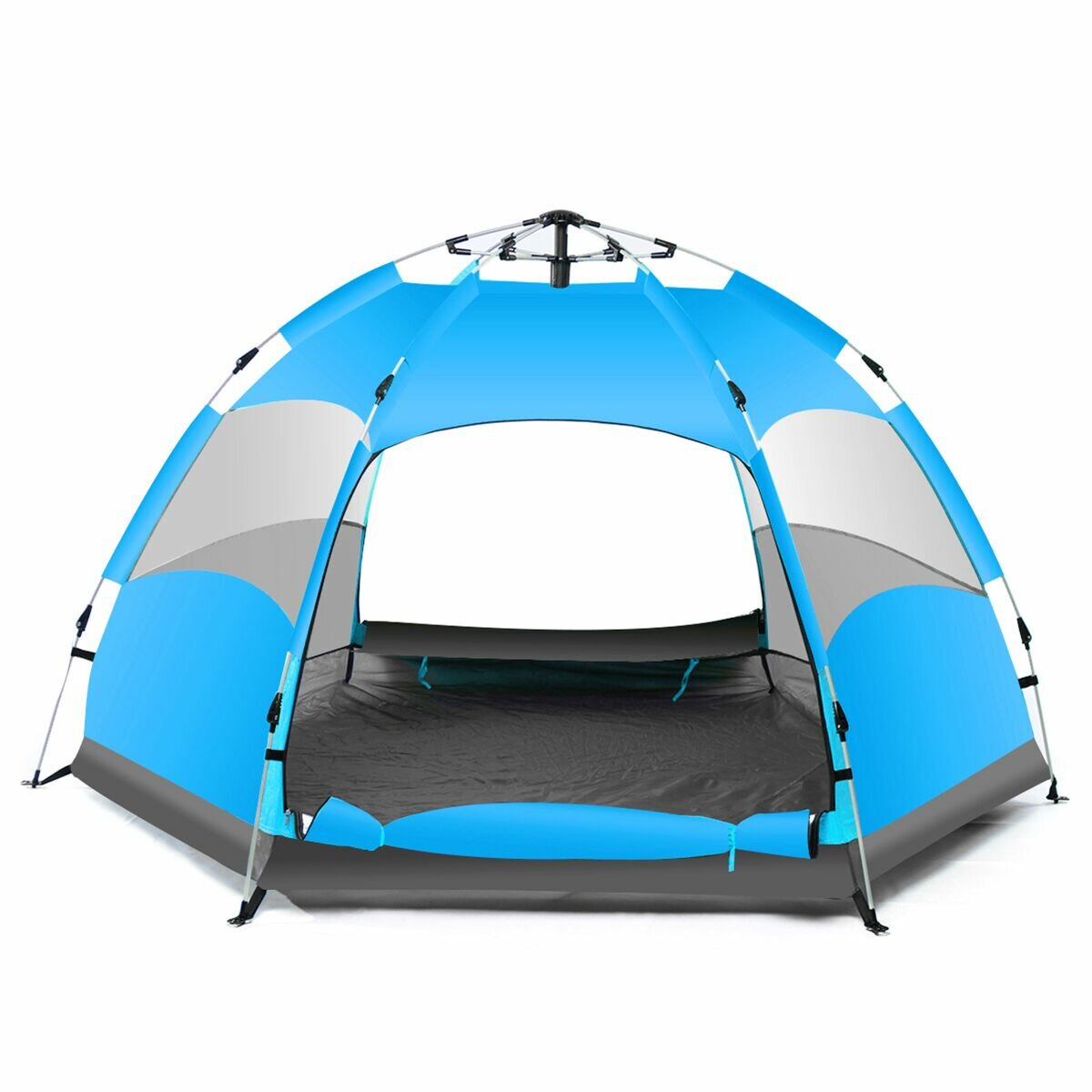 PRee® Tenda da campeggio automatica impermeabile per 5-7 persone, grande, per campeggio e trekking, base camp all'aperto, blu/arancione