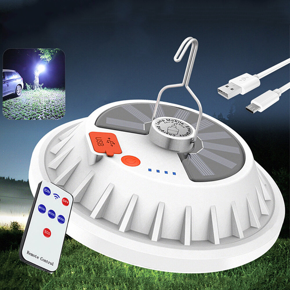 2 in 1 300W Solar LED Camping Light Remote Control Tent Light Hang Fishing Night Light Emergency Work Lamp Power Bank