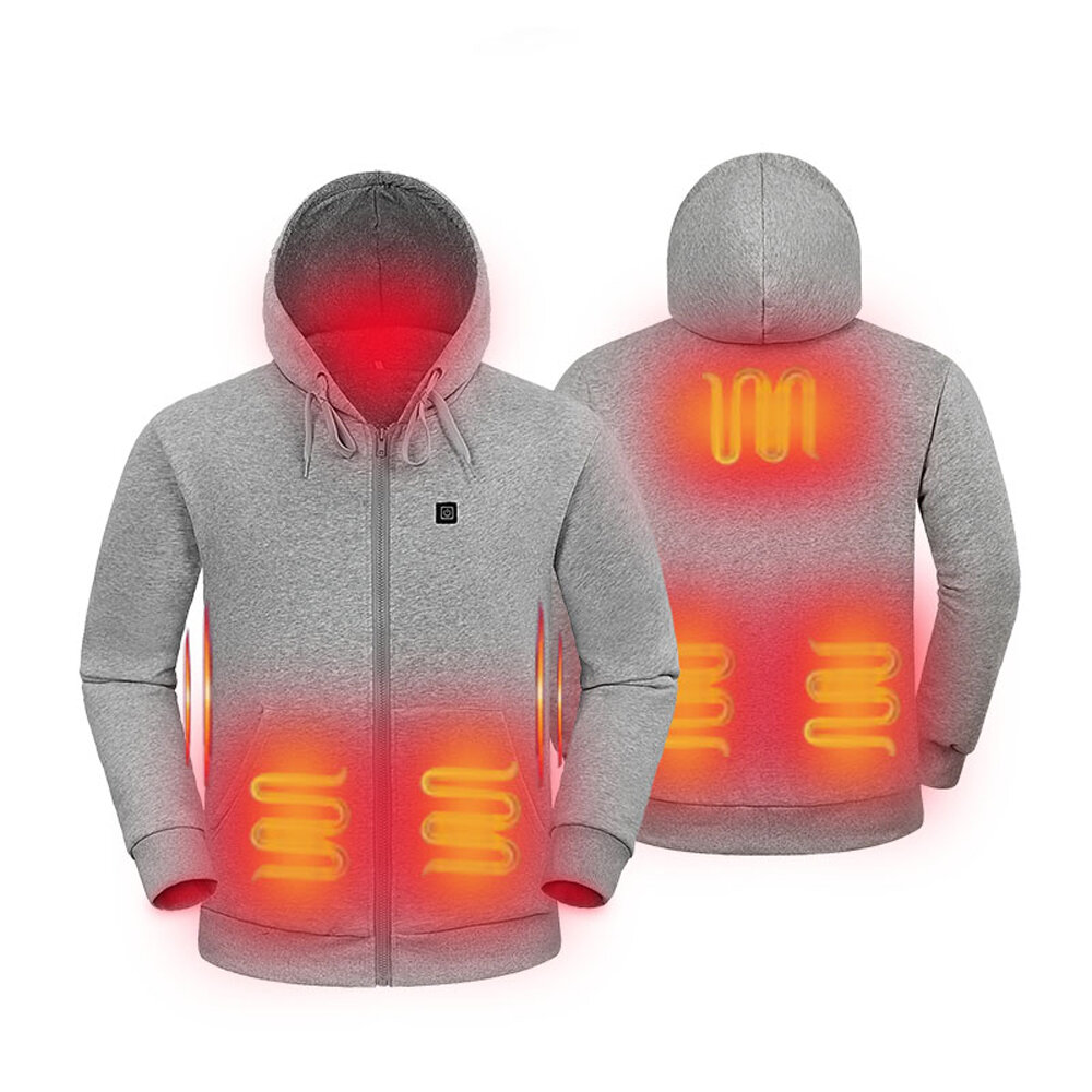 

TENGOO Smart Heated Jackets 3-Gears Control 5-Places Heating Outdoor Mens Coat USB Electric Heated Hooded Sweatshirt War