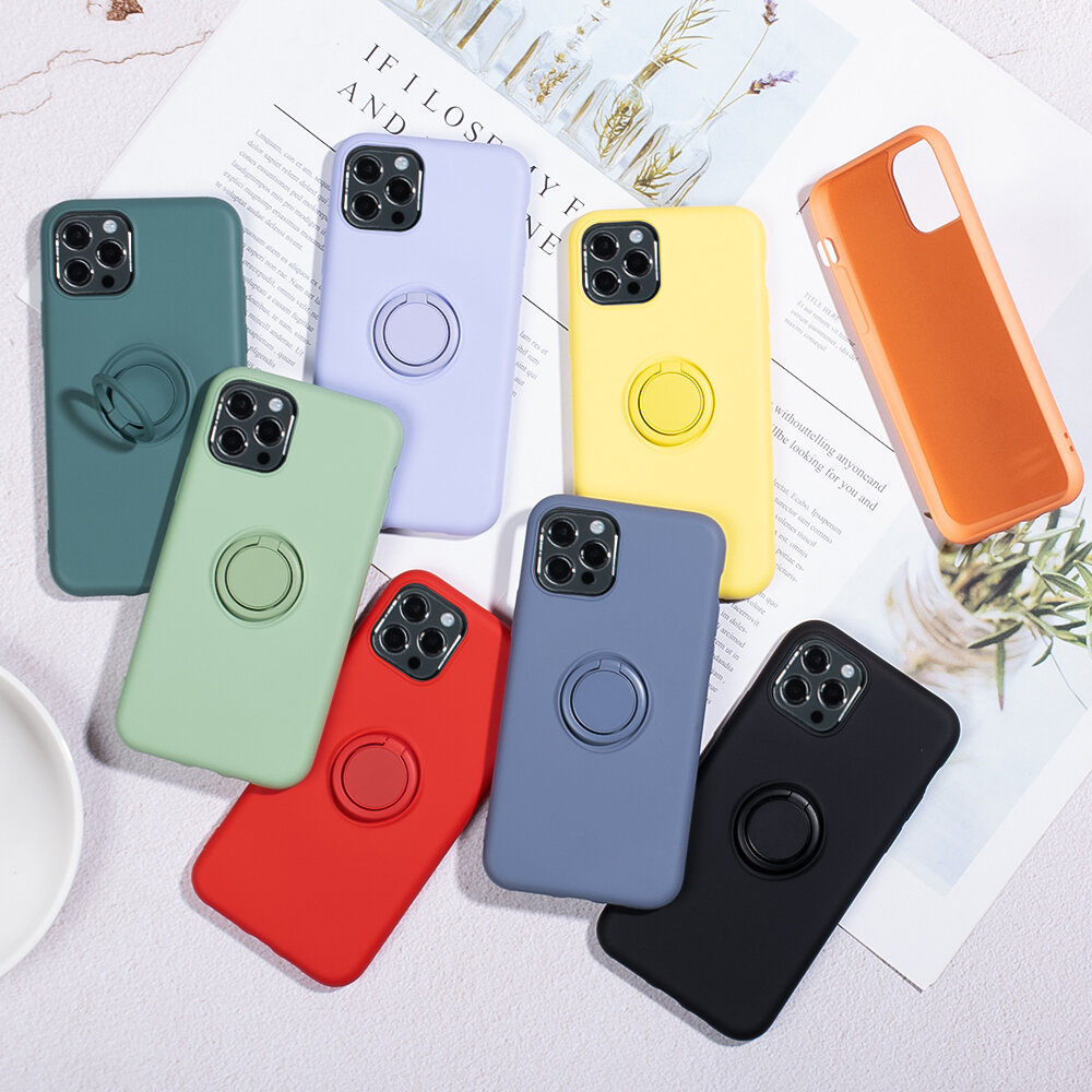 Bakeey for iPhone 12 Pro / 12 Case Candy Color with Ring Holder Shockproof Soft Liquid Silicone Prot