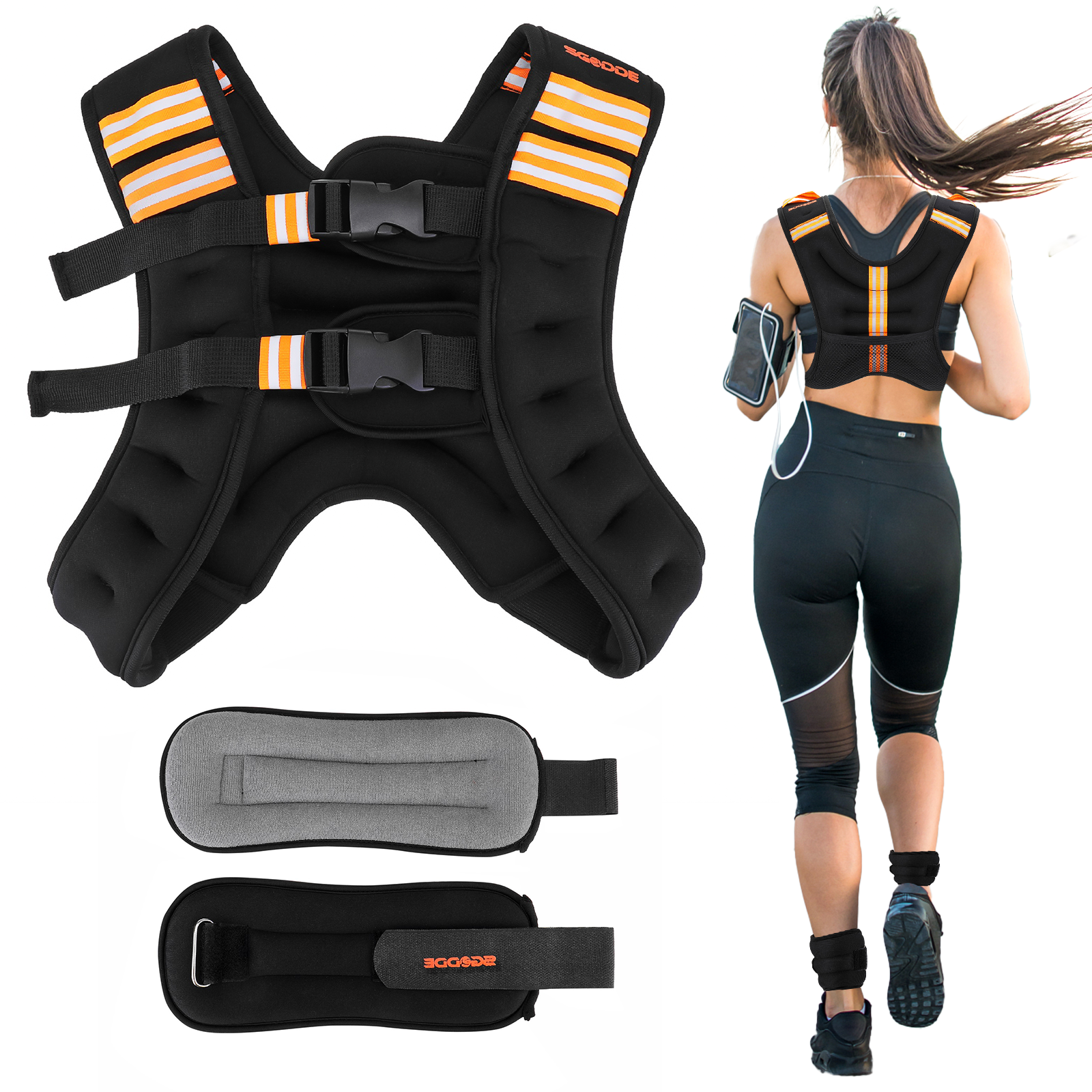 SGODDE Weighted Vest with Reflective Strips Adjustable Weight Vest for Men and Women Strength Traini