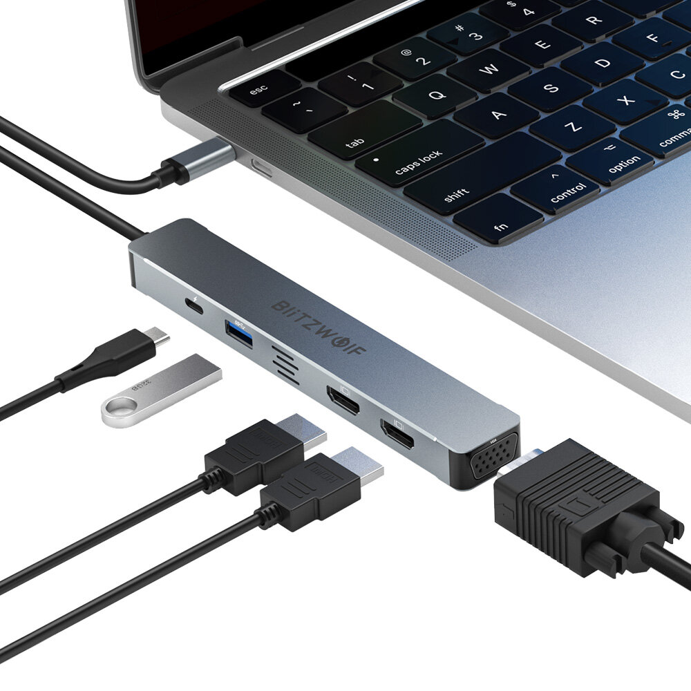 

BlitzWolf® BW-NEW TH11 5 in 1 USB Hubs with Dual HDMI 4K@30Hz / VGA/ USB3.0 / 100W PD Charging / Type C Docking Station