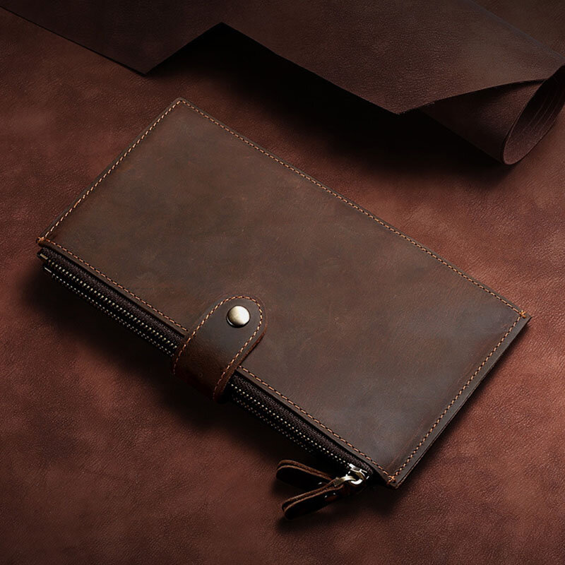 Men Vintage Genuine Leather Multi-Slots Large Capacity Long Wallet Phone Bag