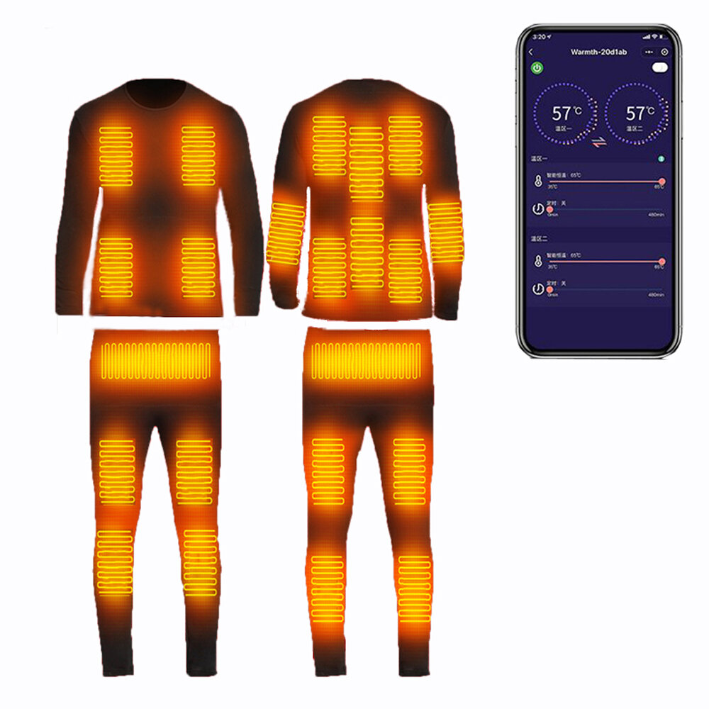 TENGOO Smart Heated Underwear Set Phone APP Control Winter Heating Suit USB Recharging Heated Thermal Tops Pants Winter Set