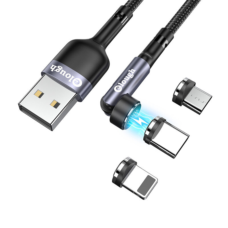 

Elough 540 Magnetic 3A USB-A to iP/Type-C/Micro USB Cable Fast Charging Data Transmission Copper Core Line 1M/2M Long fo