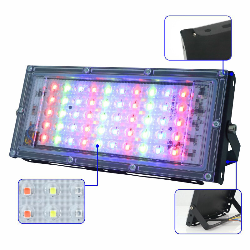 XANES® 50W RGB LED Proiettore CA 220V 230V 240V Proiettore per esterni Faretto IP65 Impermeabile LED Strada lampada Illuminazione paesaggistica