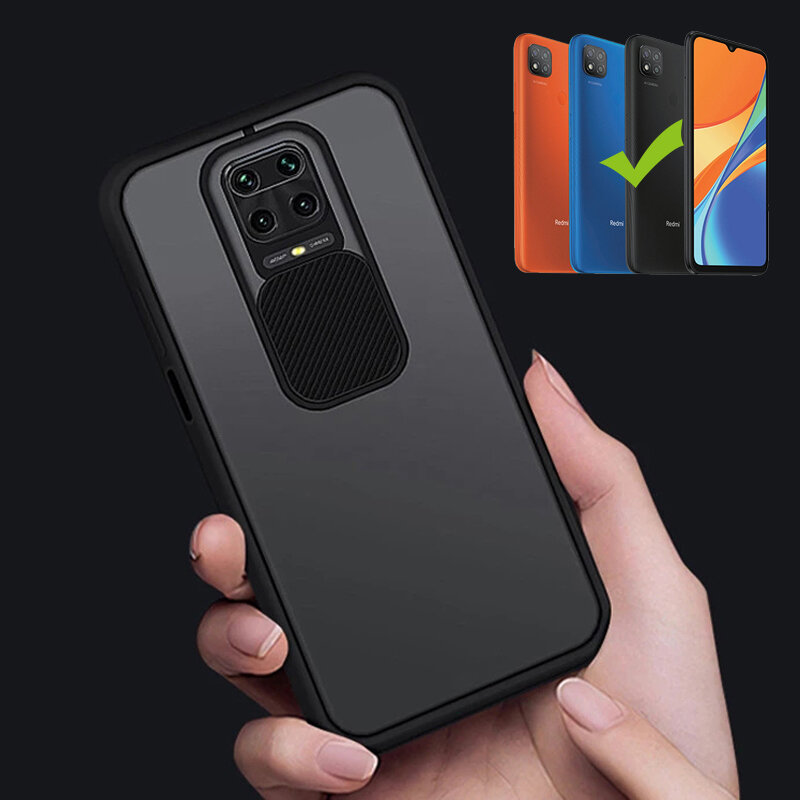 

Bakeey for Xiaomi Redmi 9C Case with Slide Camera Cover Shockproof Anti-Scratch Translucent Matte Acrylic Protective Cas