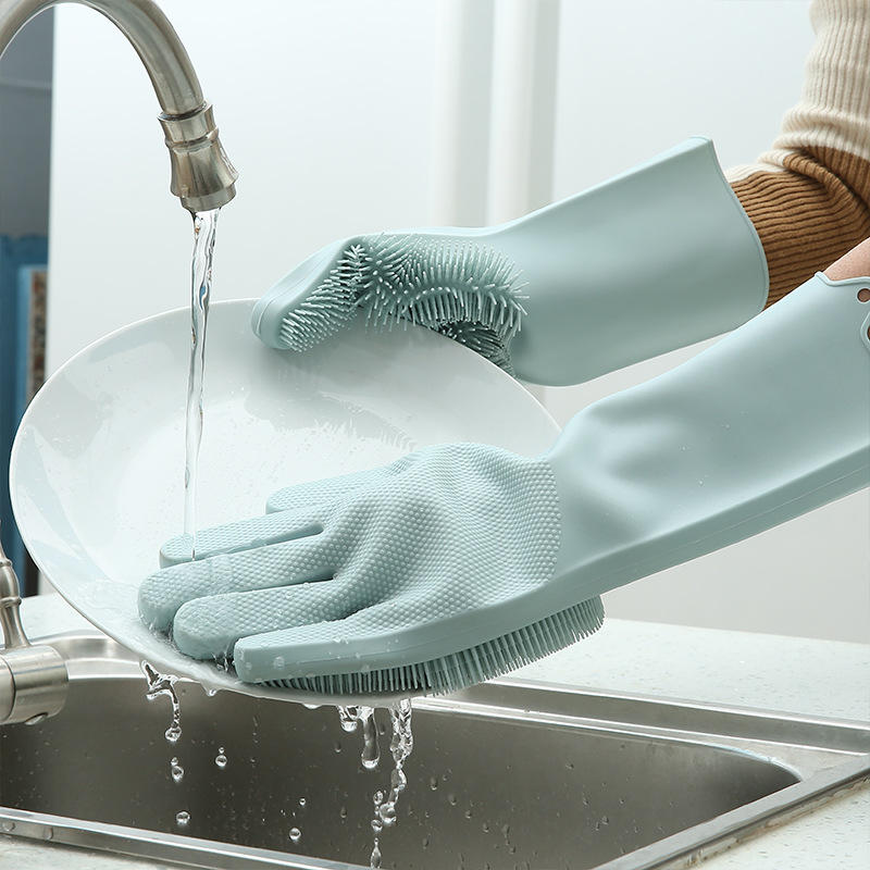 

Silicone Dishwashing Glove Kitchen Cleaning Glove Convenient Brush Glove Quick to Clean Plates