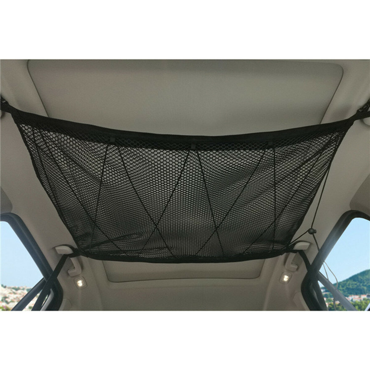 

78x53cm Double-Deck Foldable Car Roof Ceiling Cargo Net Mesh Storage Bag Pockets Pouch Universal For SUV Van