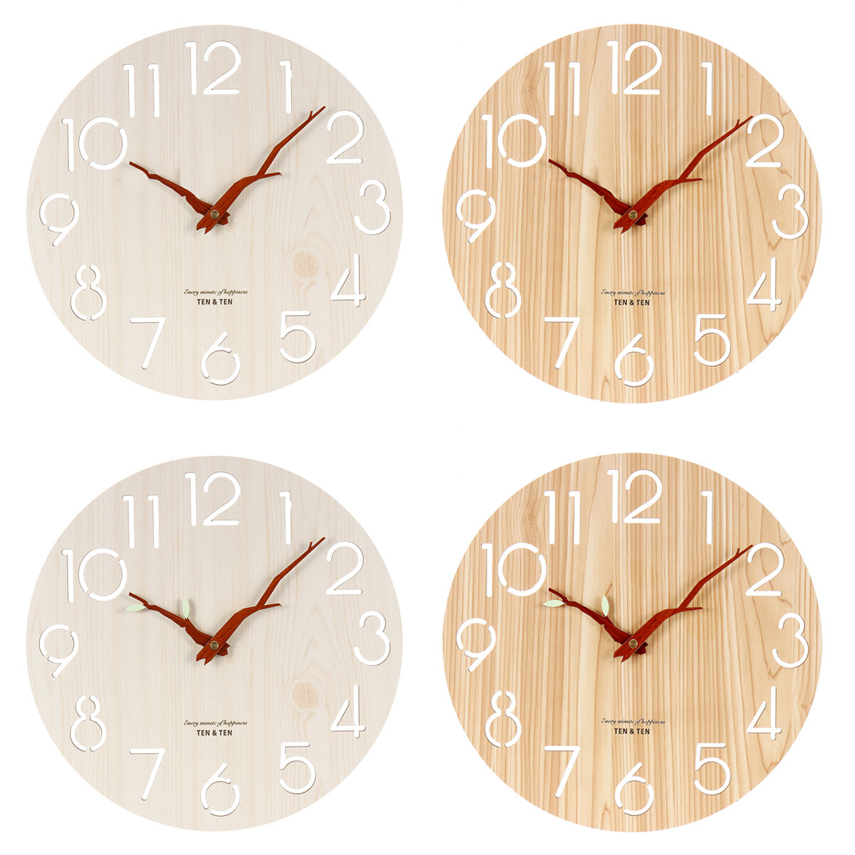 Luminous Leaves Wooden 3D Wall Clock Modern Design Nordic Children's Room Decoration Kitchen Clock Art Hollow Wall Watch