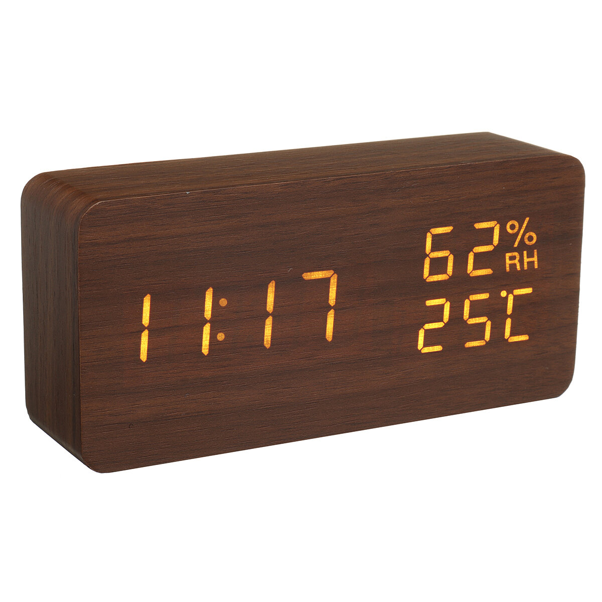 Moderne houten houten digitale thermometer USB-oplader LED-bureaualarm Draadloze klok