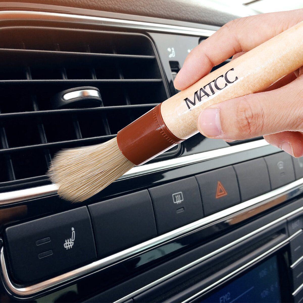 MATCC 2PCS Car Detail Brush Reinigingsborstel Premium varkenshaar met houten handvat