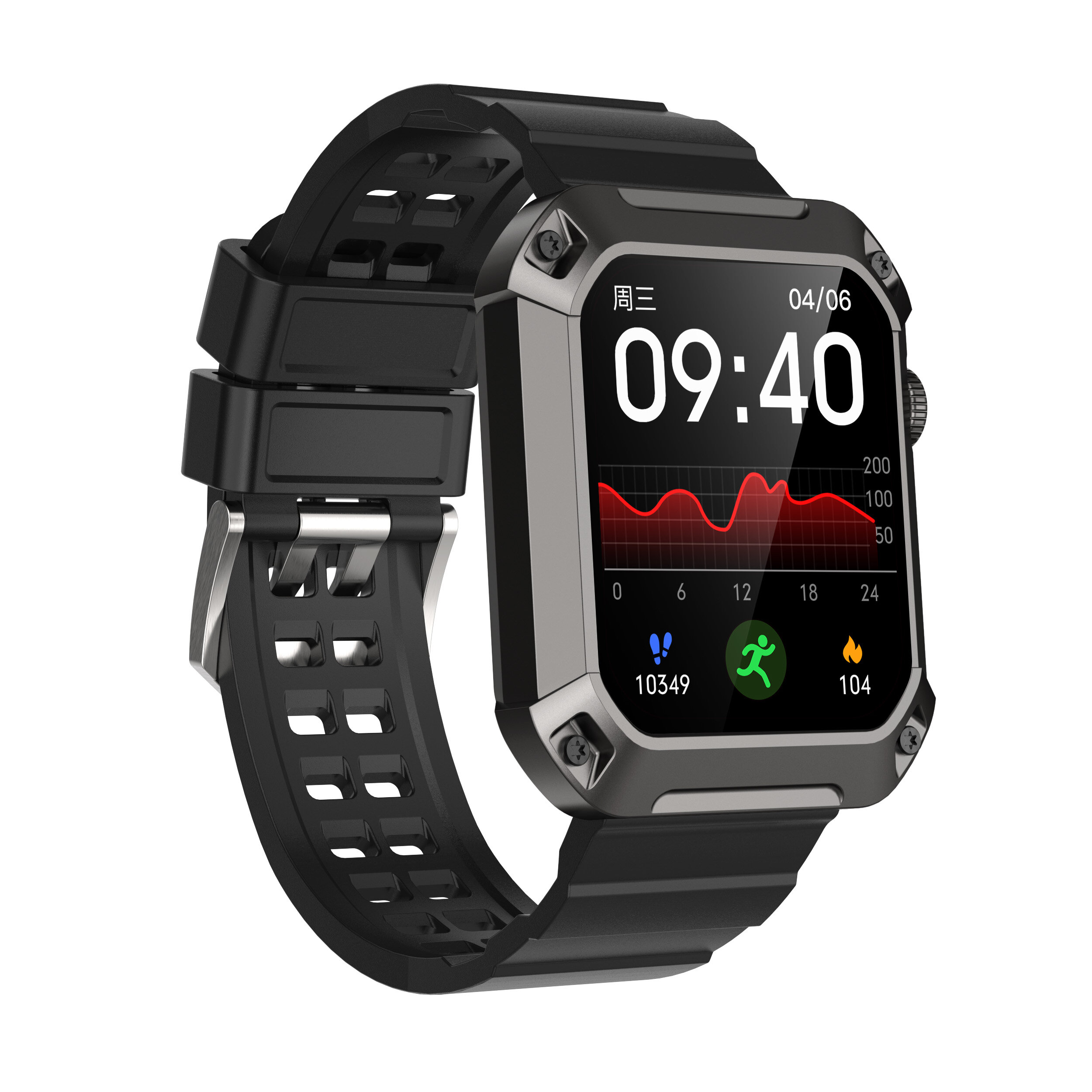 Rogbid S2 1.83 inch HD Screen bluetooth Call Heart Rate Blood Pressure SpO2 Monitor Fitness Tracker Outdoor Rugged Smart Watch