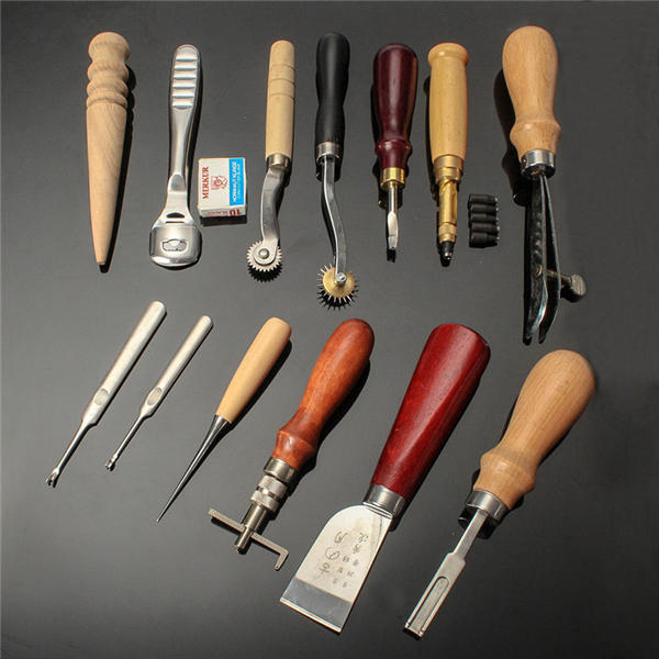13Pcs Leather Craft Hand Awl Skiving Groover Sewing DIY Tool Kit