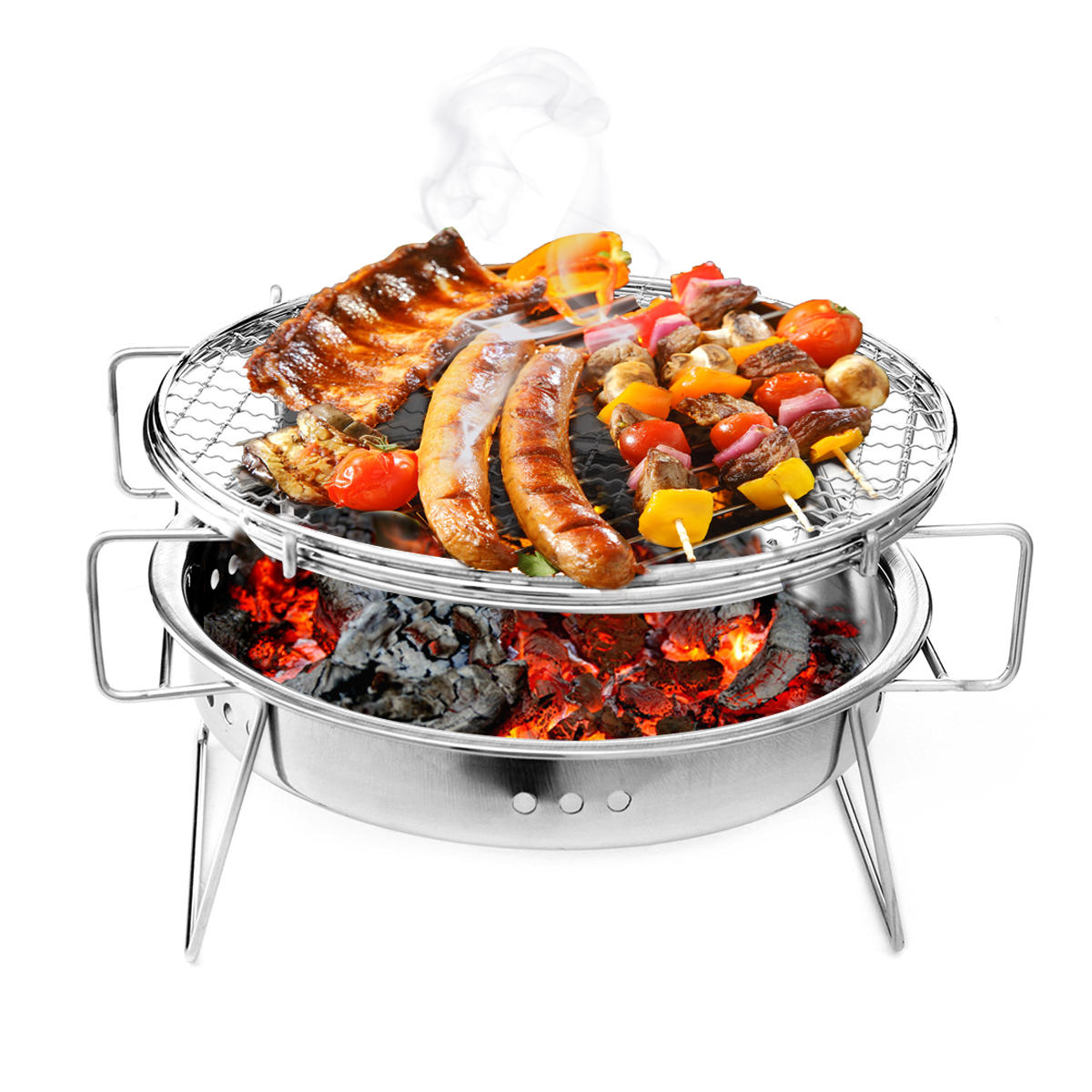 raagbare opvouwbare barbecue BBQ houtskoolgrill van roestvrij staal voor patio, kamperen, picknicken en koken