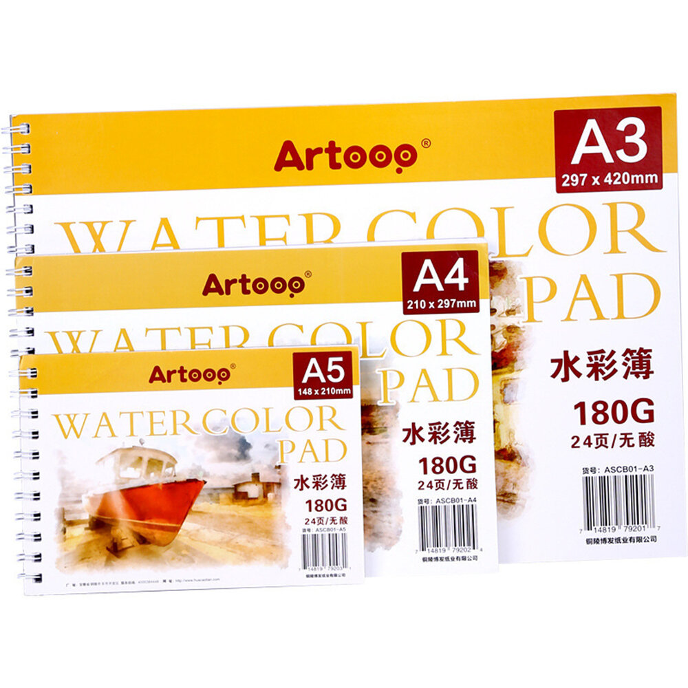 Artoop Aquarelboek A3/A4/A5 180G 24Pages Iron Coil Binding Zuurvrij Aquarelpapier Boek Schetsen Gouc