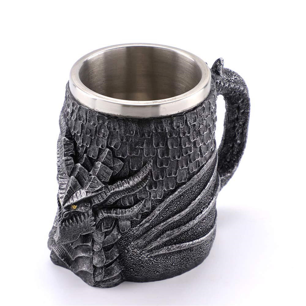 3D Retro Dragon Water Cup Large Capacity Stainless Steel Double-layer Drinking Mug Resin Crafts Coff