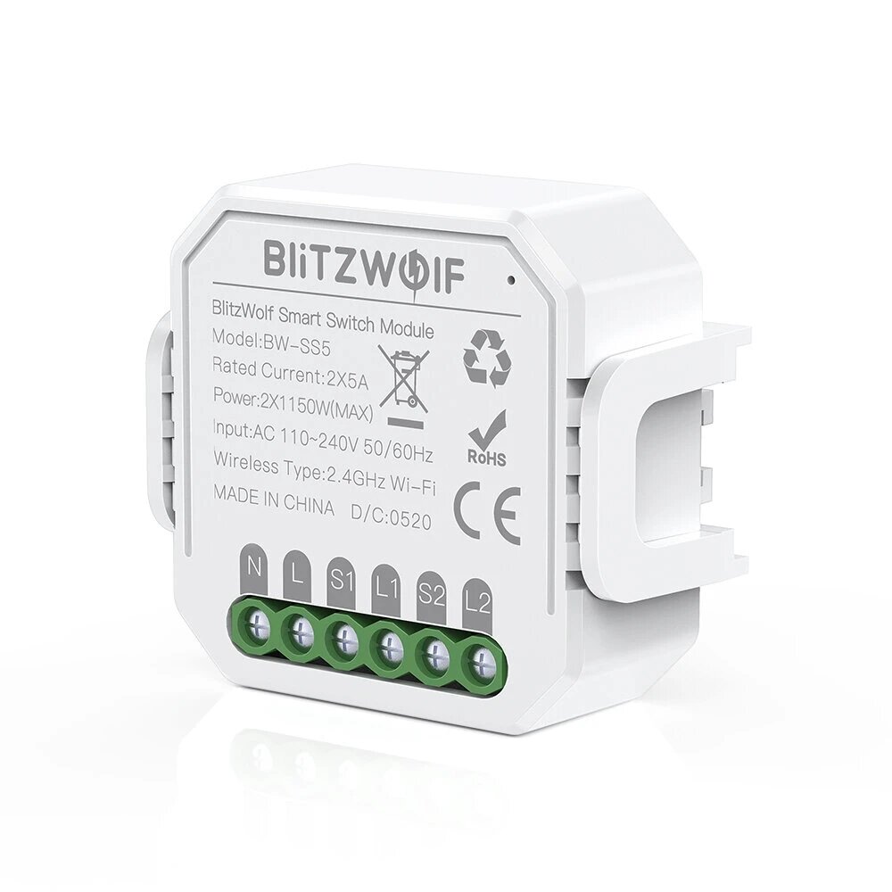 

[3 Pcs] BlitzWolf® BW-SS5 2300W 2 Gang WIFI Smart Switch No Hub Required Timer Relay Switch Module Wireless App Remote C