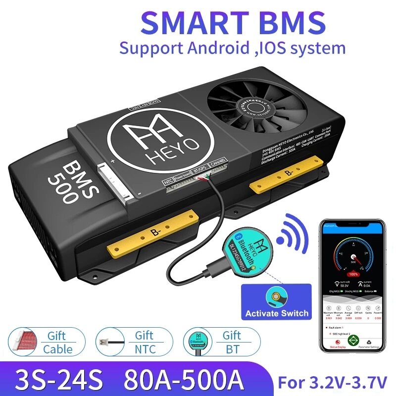

30-250A BMS 16S 48V Smart UART CAN Fan Bluetooth LiFepo4 3.2V Li-ion 3.7V Battery Pack Battery Protection Board