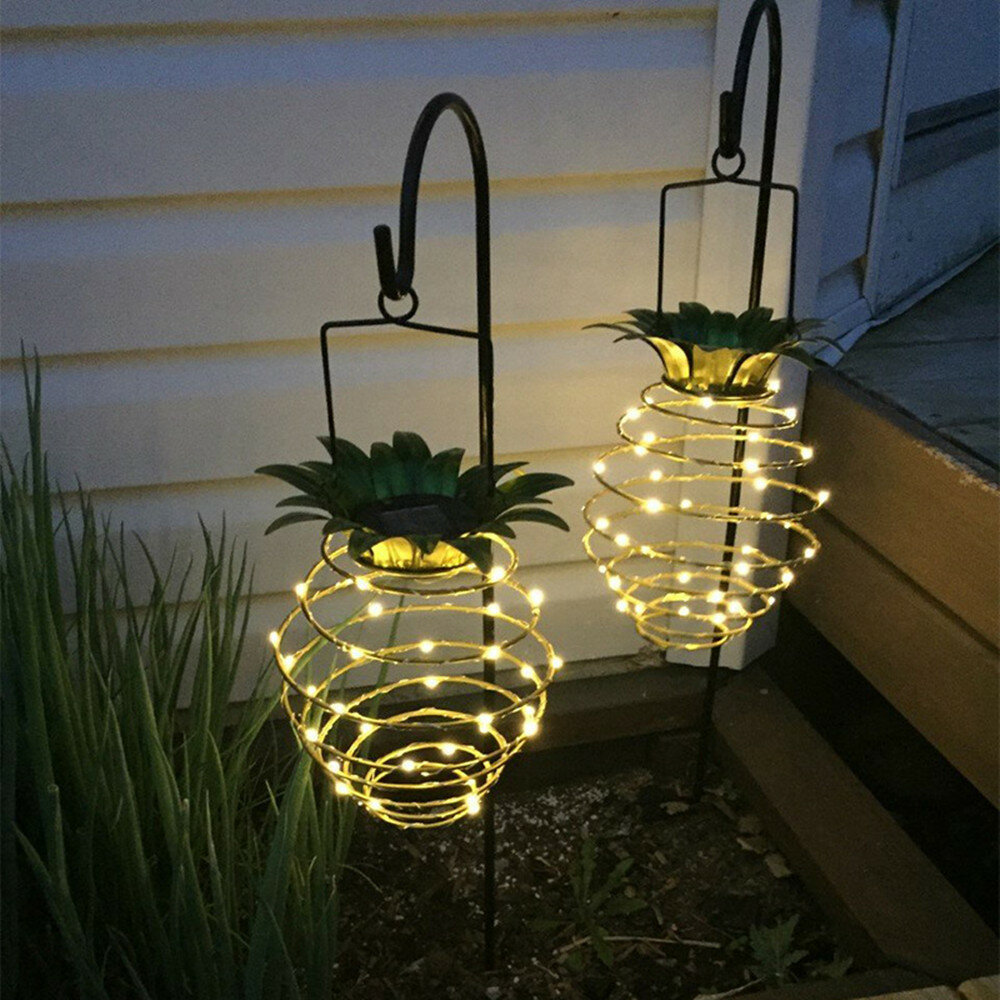 2PC Solar Garden Lights Pineapple Shape Outdoor Solar Hanging Light Waterproof Wall Lamp Fairy Night Lights Iron Wire Ar