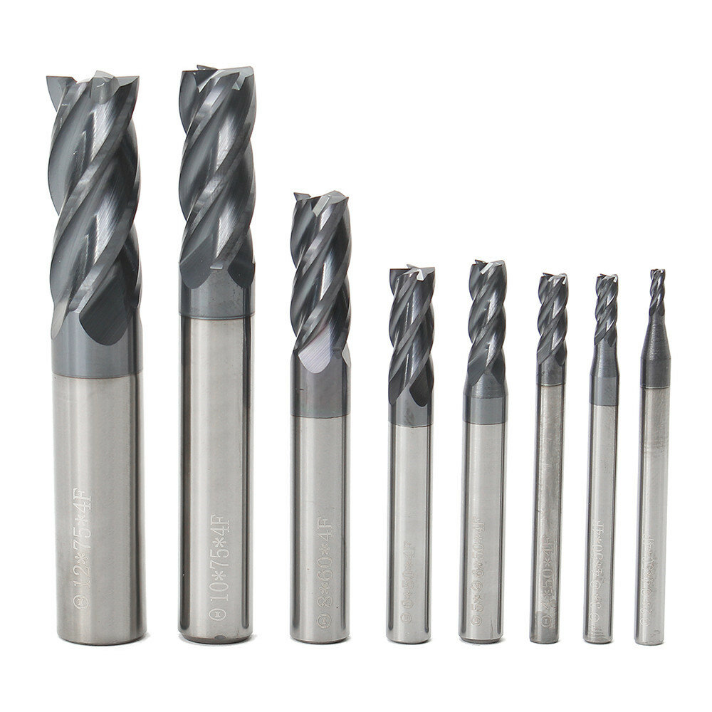 Drillpro 8st 2-12mm 4 Fluiten Carbide End Mill Set Wolfraamstaal Frees CNC Tool