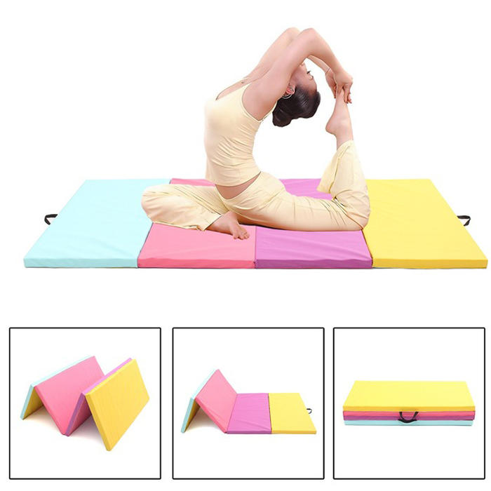 8x47x2 inçlik katlanabilir Yoga Mat PU Deri Jimnastik Mat Zemin Dans Egzersiz Eğitim Ped.