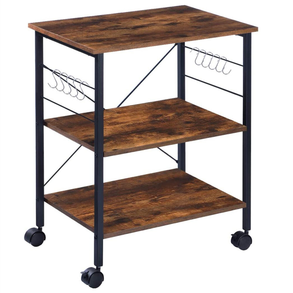 

3-Tier Kitchen Storage Shelves Utility Cart for Living Room Bar Cart Bakers Rack Microwave Stand Removable And Lockable